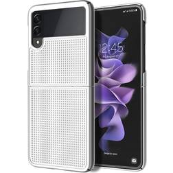 Case for Galaxy Z Flip 3 5G, Nakedcellphone Slim Hard Shell Protector Cover [Anti-Fingerprint, Grid Texture] for Samsung Z Flip3 Phone (SM-F711, 2021) Pearl White